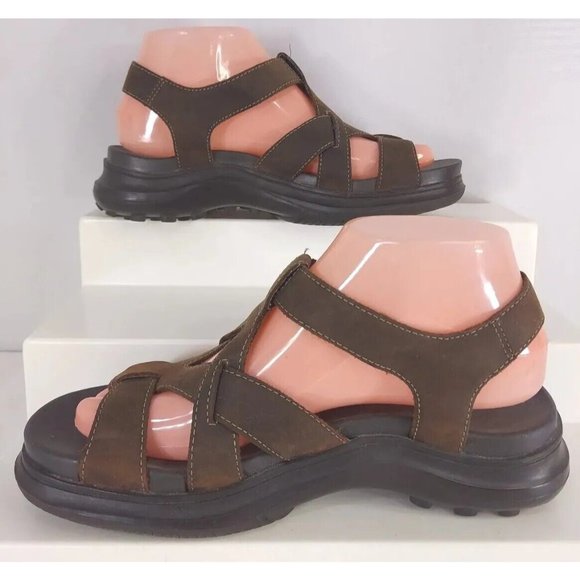 Skechers Leather Sandals Size 7 Dark Brown Upper Buckle Strap Foam Footbed 45773 main image 9